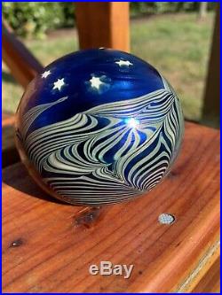 Vintage Signed 78 Smyers Moon & Stars Iridescent Paperweight