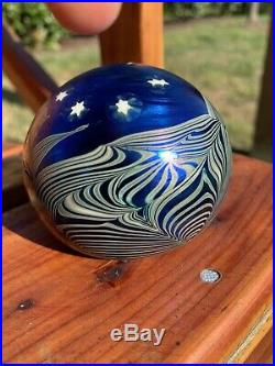 Vintage Signed 78 Smyers Moon & Stars Iridescent Paperweight