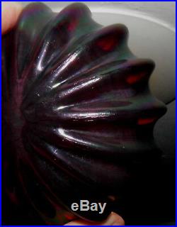 Vintage Signed ARCHIMEDE SEGUSO Iridescent Ribbed PAPERWEIGHT Red Purple MURANO