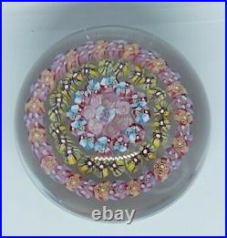 Vintage Signed Baccarat Crystal Art Glass Paperweight Millefiori Cane Concentric