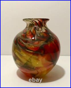 Vintage Signed Doug Sweet Hand Blown Studio Art Glass Vase Marble Paperweight