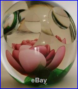 Vintage Signed Joe St. Clair Crimped Rose & Faceted Glass Paperweight Mint