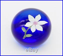 Vintage Signed Paul Stankard Blue & White Flower Art Glass Paperweight