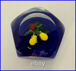 Vintage Signed Ronald Hansen Cherry & Pears Faceted Art Glass Paperweight