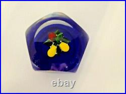 Vintage Signed Ronald Hansen Cherry & Pears Faceted Art Glass Paperweight