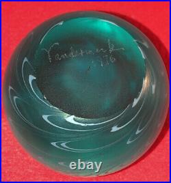 Vintage Signed Vander Mark Sea Blue Pulled Feather Paperweight Circa 1976