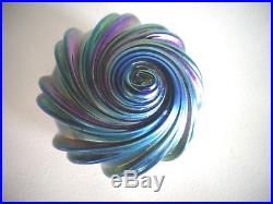 Vintage Signed ZEPHYR Studio Art Glass Blue AURENE SWIRL Shell Paperweight
