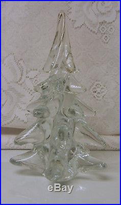 Vintage Solid Crystal Art Glass 8'' CHRISTMAS TREE Paperweight