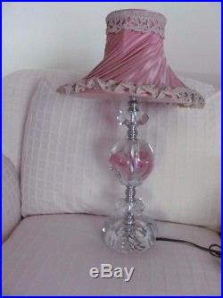 Vintage St. Clair 4 Tier Art Glass Paperweight Lamp Pink & White (PAIR) TALL 17