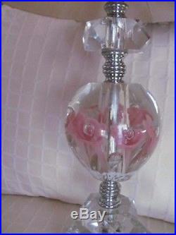 Vintage St. Clair 4 Tier Art Glass Paperweight Lamp Pink & White (PAIR) TALL 17