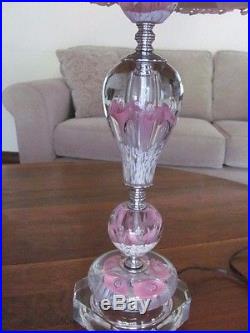 Vintage St Clair 5 tier Art Glass Paperweight Lamp (PAIR) Pink & White TALL 31