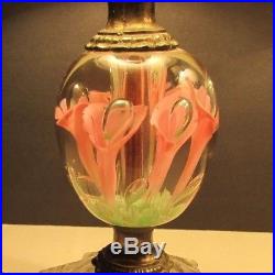 Vintage St. Clair Art Glass Paperweight Lamp Pink Flower (PAIR) 13