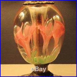 Vintage St. Clair Art Glass Paperweight Lamp Pink Flower (PAIR) 13