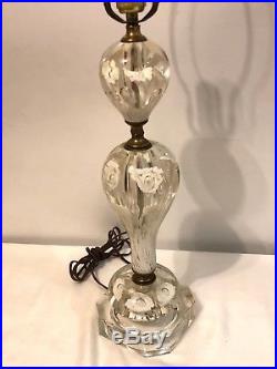 Vintage St. Clair Art Glass Table Lamp 3 Paperweight Bulb White Trumpet Flowers