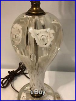 Vintage St. Clair Art Glass Table Lamp 3 Paperweight Bulb White Trumpet Flowers