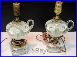 Vintage St Clair Art Glass White Flowers Paperweight Table Lamps Lot Of Two