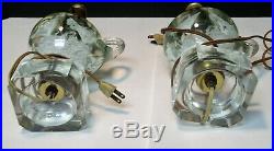 Vintage St Clair Art Glass White Flowers Paperweight Table Lamps Lot Of Two