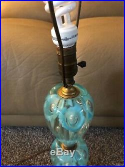 Vintage St. Clair Blue Trumpet Flower Paperweight Art Glass Table Lamp withExtras
