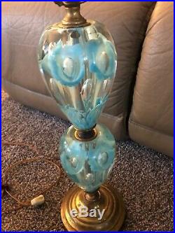 Vintage St. Clair Blue Trumpet Flower Paperweight Art Glass Table Lamp withExtras
