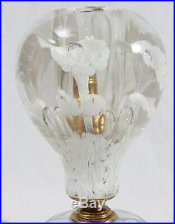Vintage St. Clair Glass Table TV Lamp Art Glass White Trumpet Floral Paperweight
