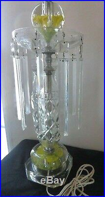 Vintage St. Clair Paperweight Cut Glass with Prisms Table Lamp, 1950's 60's