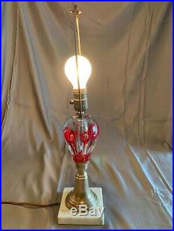 Vintage St. Clair Red Flower Glass Paperweight Lamp Marble Brass Base