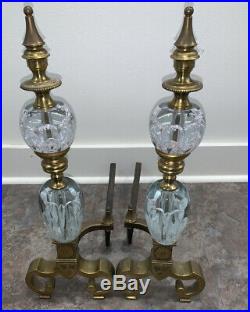 Vintage St Clair Zimmmerman Style Crystal Paperweight Brass Cast Iron Andirons