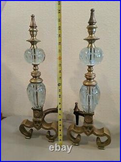 Vintage St Clair Zimmmerman Style Glass Paperweight Brass Cast Iron Andirons