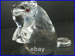 Vintage Steuben Glass Beaver Figurine Paperweight Garnet Eyes Signed