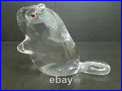 Vintage Steuben Glass Beaver Figurine Paperweight Garnet Eyes Signed