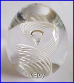 Vintage Steuben Signed Art Glass White Swirl Paperweight