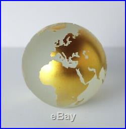 Vintage Steven Correia Ewelick Studio Globe Paperweight. Gold on frosted clear