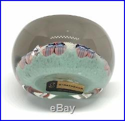 Vintage Strathearn Art Glass Paperweight-Latticino-Scotland-8 Spokes-Paper Label