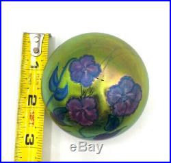Vintage Studio Art Glass Iridescent Floral Paperweight Signed Zephyr 1985