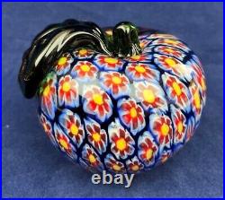 Vintage Stunning Vintage Murano Millefiore Colorful Art Glass Apple Paperweight