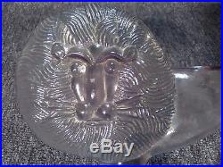Vintage Swedish 1970's Clear Glass Flat Stylized Lion Figurine/Paperweight