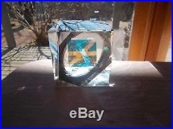 Vintage TOLAND SAND Dichroic Cube Prism Art Glass Paperweight, SIGNED & Dated