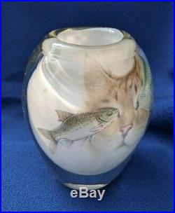Vintage Toan Klein Studio Art Glass Blown Cat Fish Paperweight Vase ca 1980