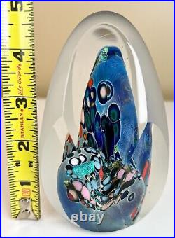 Vintage Tri-Cut Karg Signed Frosted Dichroic Iridescent Art Glass Paperweight
