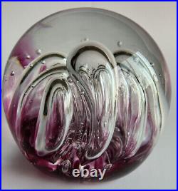 Vintage USA Artist Signed Blown Art Glass Amethyst Bubbled Paperweight