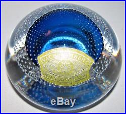 Vintage Val St Lambert Symphony Blue Controlled Air Bubble Paperweight / Label
