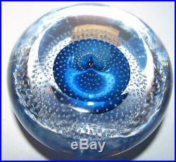 Vintage Val St Lambert Symphony Blue Controlled Air Bubble Paperweight / Label