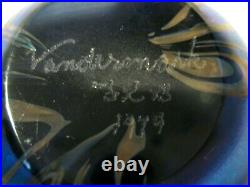Vintage Vandermark 1979 Ltd. Ed. Signed Blue Iridescent Art Glass Paperweight