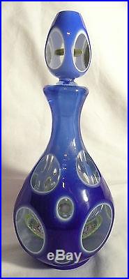Vintage Venetian Art Glass Cut Decanter Millefiori Blue Cobalt Paperweight Italy
