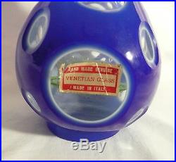 Vintage Venetian Art Glass Cut Decanter Millefiori Blue Cobalt Paperweight Italy