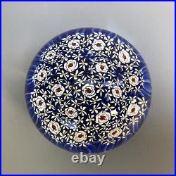 Vintage Venini Murano Blue Millefiori Rose Daisy Flower Dome Glass Paperweight