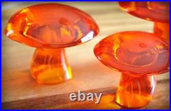Vintage Viking Art Glass Orange Mushroom Paperweight Set of 3 Persimmon 70s Epic