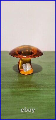 Vintage Viking Glass Amber Mushroom Paperweight withOriginal Sticker 60s/70s style