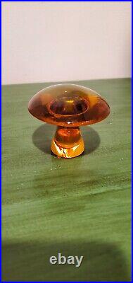 Vintage Viking Glass Amber Mushroom Paperweight withOriginal Sticker 60s/70s style