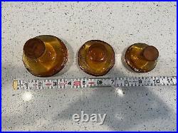 Vintage Viking Glass Amber Mushrooms Paperweights LOT of 3! MCM COOL